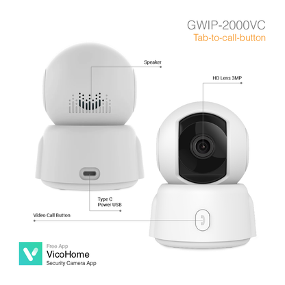 Wi-Fi Smart Security Camera Pan/Tilt 3MP Video Call Button GWIP-2000VC