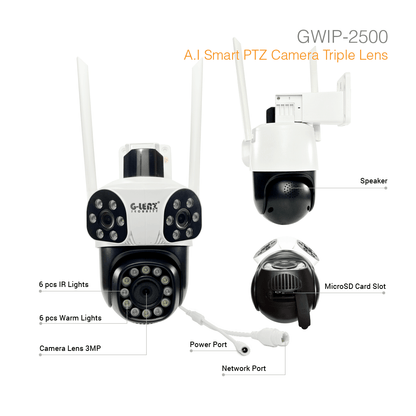 Wi-Fi Smart Security Camera Outdoor PTZ Triple Lens 9MP GWIP-2500