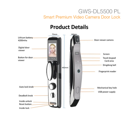 Smart Door Lock Premium Biometric Fingerprint and Video Camera GWS-DL5500PL